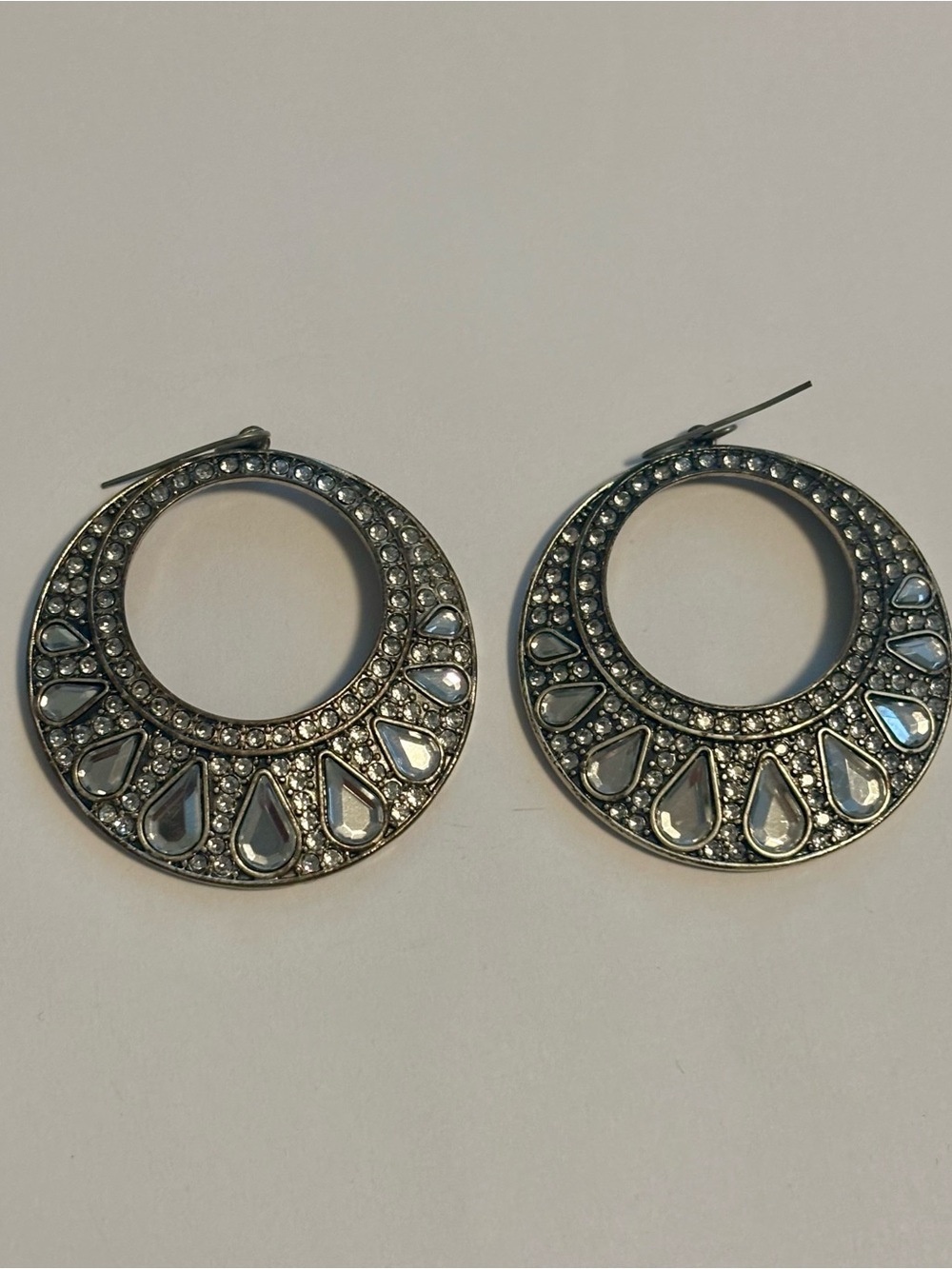 Sparking Silver Teardrop Halo Hoop Earrings
